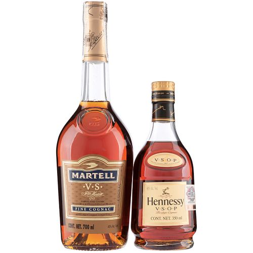 Cognac. a) Hennessy. V.S.O.P. France. 350 ml. b) Martell. V.S. France. Total de piezas: 2.