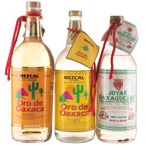 Mezcal. a) Oro de Oaxaca. b) Joyas Oaxaqueñas.  Total de piezas: 3.