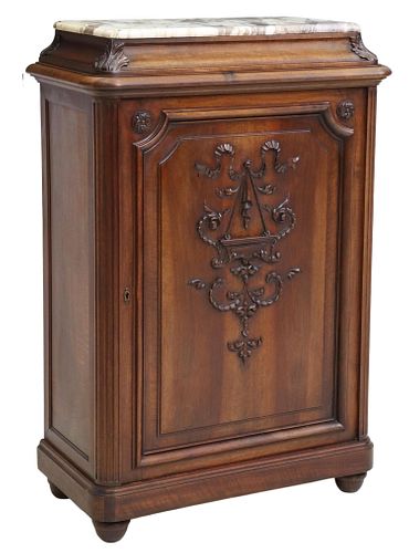 FRENCH MARBLE-TOP WALNUT CONSOLE CABINET