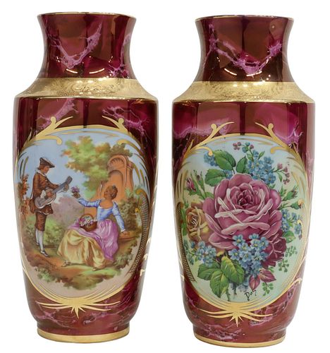 (2) FRENCH LIMOGES HAND-PAINTED PORCELAIN VASES