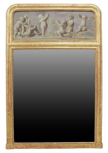 LARGE FRENCH NEOCLASSICAL GILTWOOD TRUMEAU MIRROR