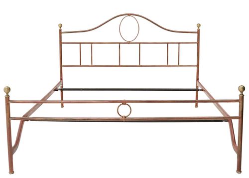 FRENCH PARCEL GILT & PAINTED IRON BED