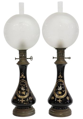 (2) FRENCH NAPOLEON III PERIOD PORCELAIN OIL LAMPS
