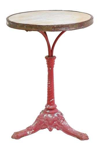 FRENCH MARBLE-TOP CAST IRON PEDESTAL BISTRO TABLE