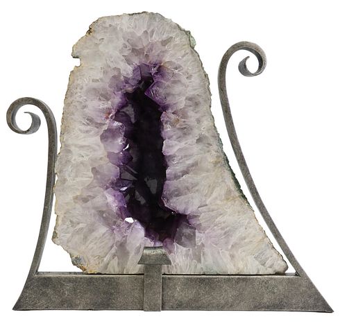 AMETHYST CATHEDRAL GEODE ON IRON STAND