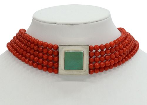 TONY AGUILAR JR. STERLING & RED CORAL CHOKER