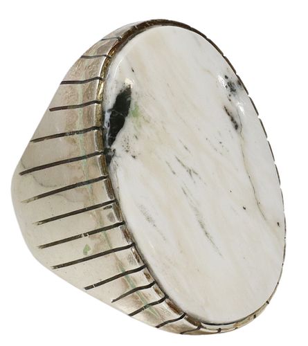 GENT'S SOUTHWEST STYLE WHITE BUFFALO STERLING RING