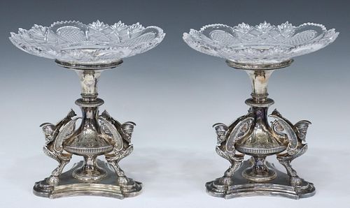 (2) ENGLISH SILVERPLATE & CUT GLASS COMPOTES