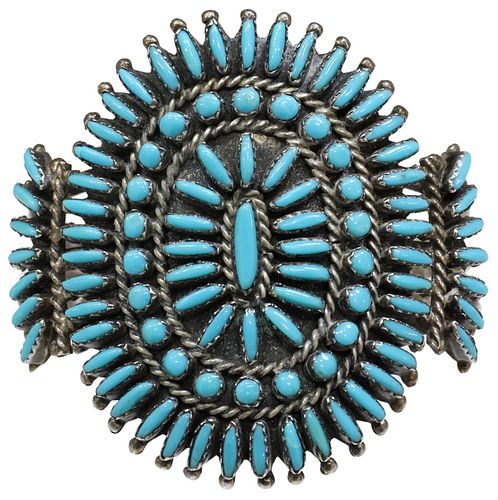 NATIVE AMERICAN PETIT POINT TURQUOISE SILVER CUFF