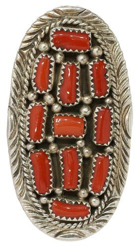 GENT'S MERLE HOUSE NAVAJO RED CORAL STERLING RING