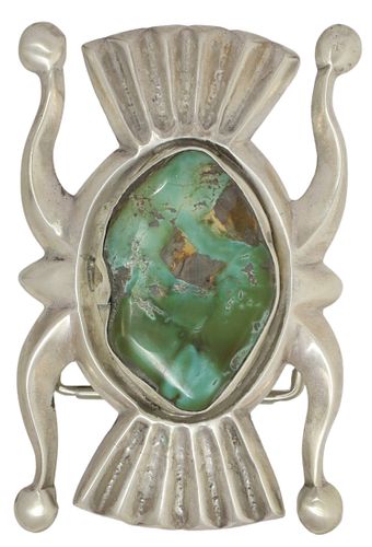 NATIVE AMERICAN SANDCAST SILVER & TURQUOISE BUCKLE