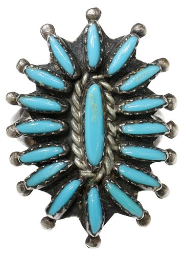 NATIVE AMERICAN PETIT POINT TURQUOISE SILVER RING