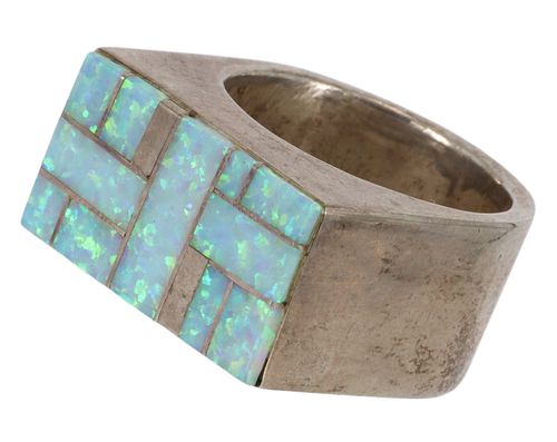 GENT'S SOUTHWEST OPAL CHANNEL INLAY STERLING RING