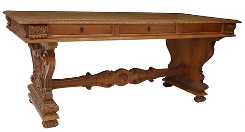 ITALIAN RENAISSANCE REVIVAL CARVED LIBRARY TABLE