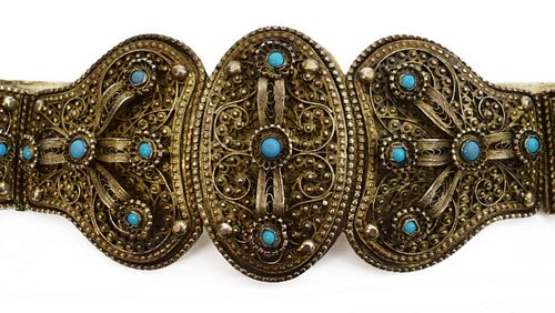 RUSSIAN .875 SILVER FILIGREE TURQUOISE HINGED BELT