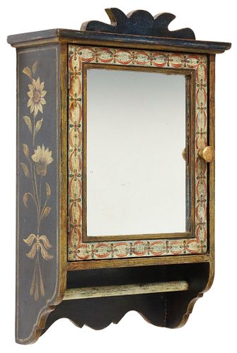 PAINT DECORATED WALL-MOUNTED HANGING CABINET