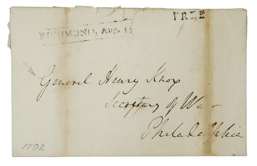STAMPLESS COVER, 1792, HENRY KNOX SECTY. OF WAR