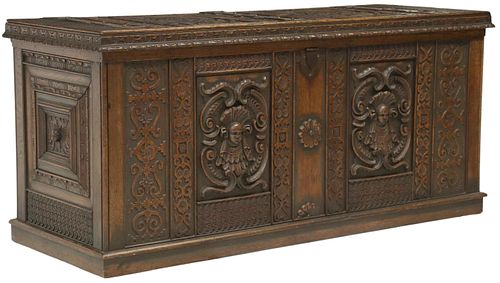 FRENCH GOTHIC REVIVAL CARVED OAK STORAGE CHEST
