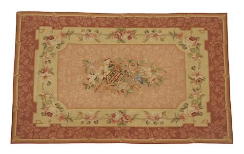 AUBUSSON STYLE WOVEN FLORAL TAPESTRY RUG