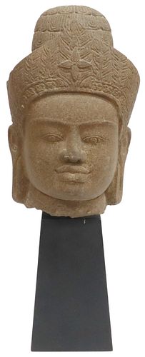 CHAMPA EMPIRE STYLE CARVED STONE HEAD OF A DEITY