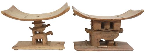 (2) WEST AFRICAN ASANTE CARVED WOOD TURTLE STOOLS