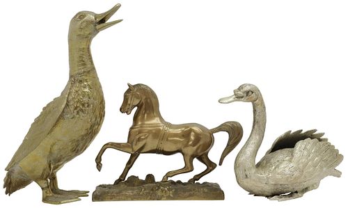 3) ITALIAN METAL ANIMAL FIGURES, HORSE, SWAN, DUCK