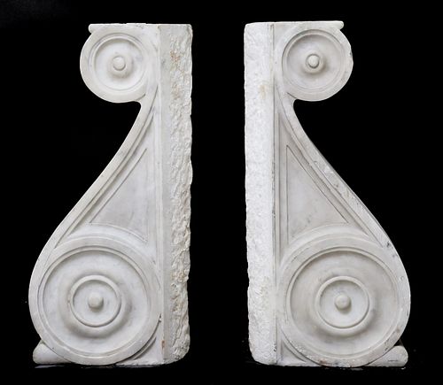 (2) ARCHITECTURAL ITALIAN MARBLE SCROLLED CORBELS
