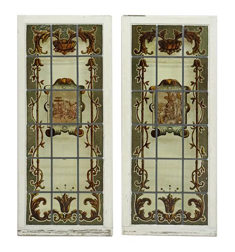 2) CONTINENTAL STAINED LEADED GLASS WINDOWS/ DOORS