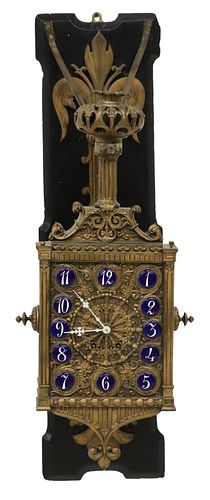FRENCH BRONZE HANGING WALL CLOCK, 19TH C.