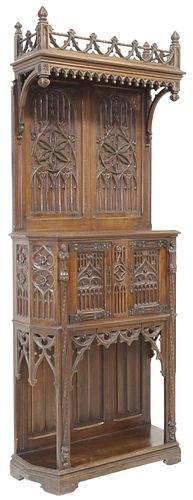 FRENCH GOTHIC REVIVAL CARVED CABINET ON STAND