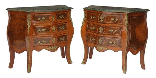 (2) FRENCH LOUIS XV STYLE MARBLE-TOP COMMODES