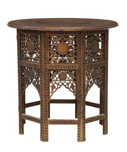 CARVED & BRASS-INLAID ROSEWOOD SIDE TABLE, INDIA