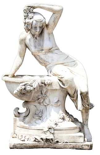 LARGE CAST STONE GARDEN PLANTER WOMAN WITH ROSES