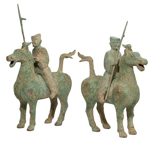 Chinese Han Dynasty Mounted Warrior Bronze Figures