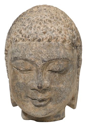 Chinese Northern Qi Carved Stone Buddha Head Sculpture