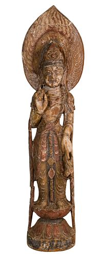 Chinese Kuanyin Carved Wood Buddha Figure