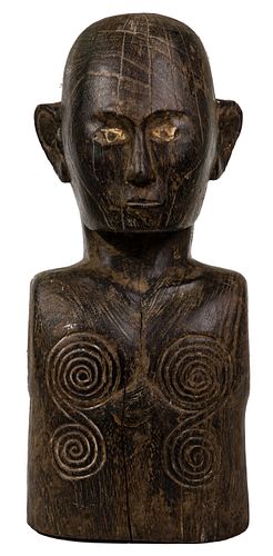 Polynesian Deity Carved Wood Bust