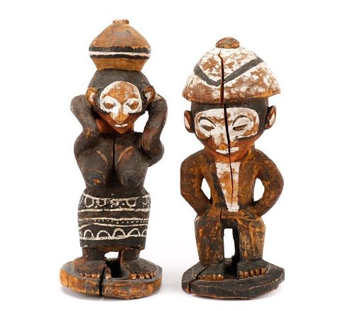 Pair of Carved & Polychrome Wood African Statues