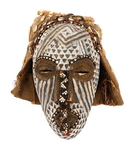 African Carved, Polychrome & Beaded Mask, Kuba