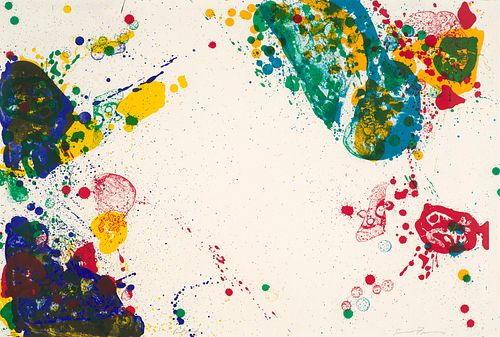 Francis, Sam Coral red. 1970. Farblithographie auf chamoisfarbenem BFK Rives. 59 x 87 cm (59 x 87 cm). Signiert und bezeichnet "trial proof". Punktuel