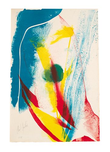 Jenkins, Paul o.T. (abstrakte Komposition). Farblithographie auf chamoisfarbenem BFK Rives. 37,5 x 25 cm (37,5 x 25 cm). Signiert und nummeriert. - Se