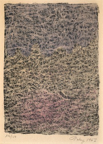 Tobey, Mark Set aus 2 Arbeiten. 1961 - 1967. Je Farblithographie auf chamoisfarbenem Vélin. Blattmaße von 18 x 13,5 cm (Sichtmaß) bis 26 x 20 cm. Je s