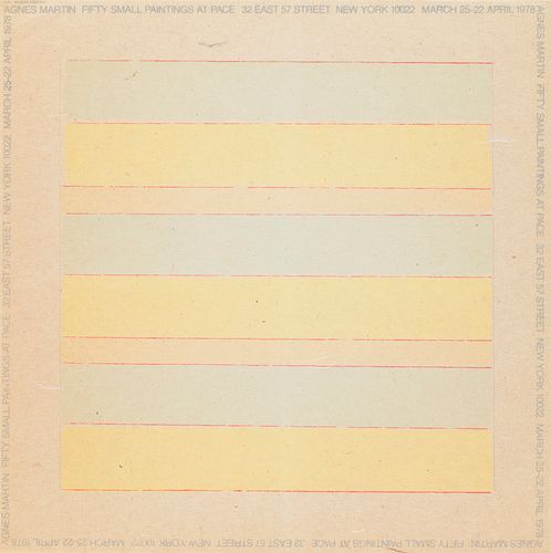 Martin, Agnes Fifty small paintings at pace. 1978. Farboffsetlithographie auf dünnem Reispapier. 22,8 x 22,8 cm (29,4 x 29,3 cm). Mit typographischer 