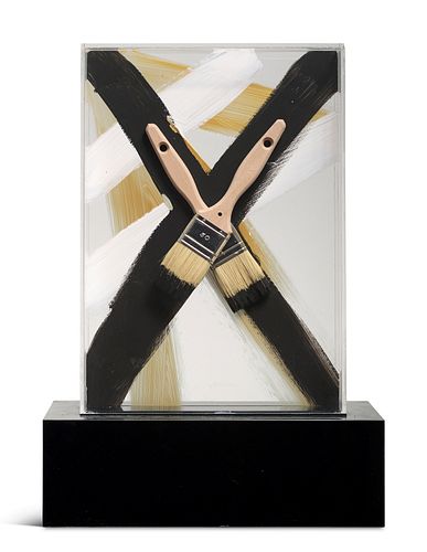 Arman (Armand Pierre Fernandez) Brushes. Multiple. Pinsel und Acrylfarbe auf Plexiglasplatte. 50 x 31 cm (mit Sockel). Signatur und Nummerierung einge
