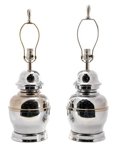 Pair of Modern Chromed Ginger Jar Form Lamps