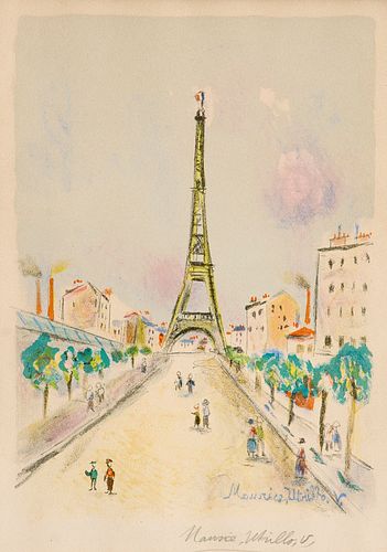 Utrillo, Maurice La Tour Eiffel. 1955. Farblithographie auf chamoisfarbenem Velin. 32 x 23 cm (41 x 32 cm). Im Stein signiert und zusätzlich handsigni