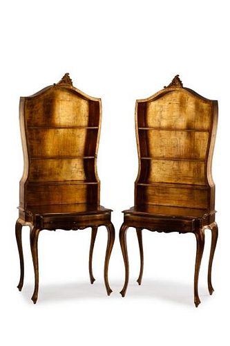 Pair of Italian Rococo Style Giltwood Bookcases
