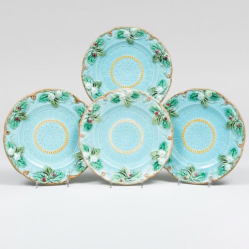 Set of Four Saugermines Majolica Strawberry Dishes