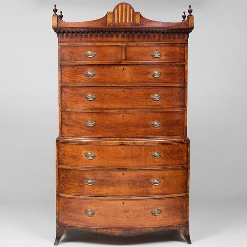 Fine George III Inlaid Mahogany Bow-Front Chest-on-Chest