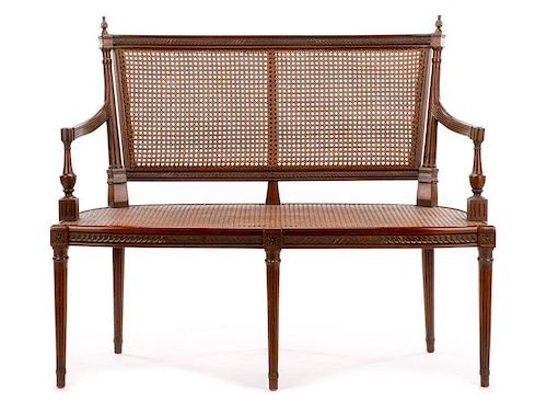 French Louis XVI Style Caned Settee, 20th C.